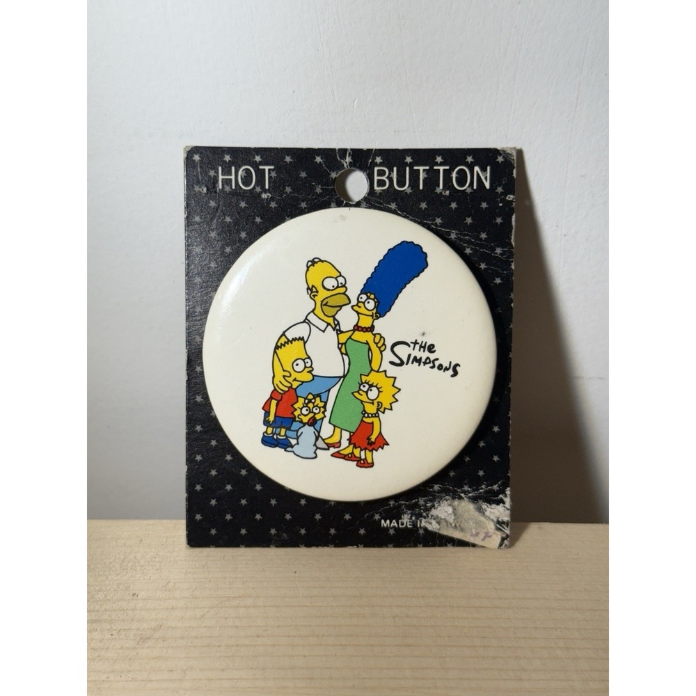 Vintage NOS 90s THE SIMPSONS Fox Hot Button Pin Bart Homer Marg